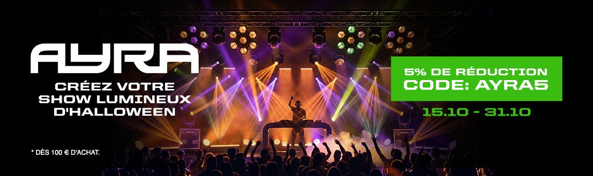 Ayra&nbsp;: créez votre show lumineux d'Halloween. 5&nbsp;% de réduction avec le code AYRA5 du 15.10 au 31.10, dès 100&nbsp;€ d'achat