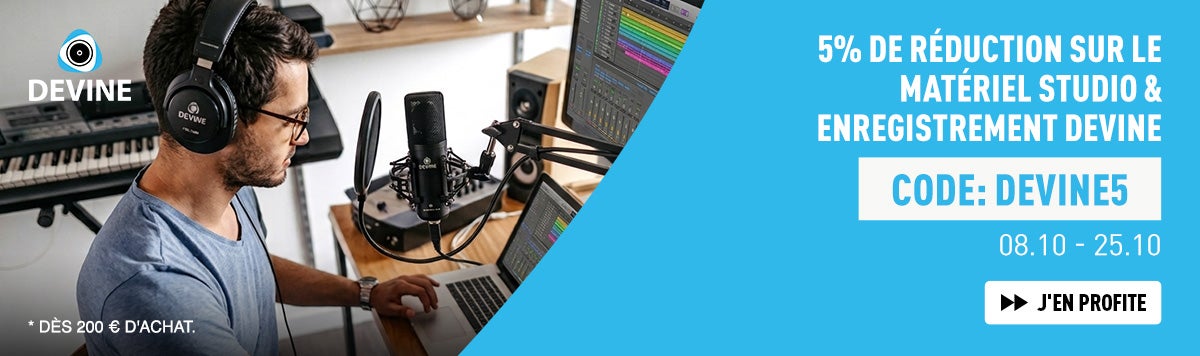 5 % de remise sur le matériel studio & enregistrement Devine avec le code DEVINE5