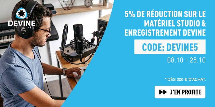 5 % de remise sur le matériel studio & enregistrement Devine avec le code DEVINE5