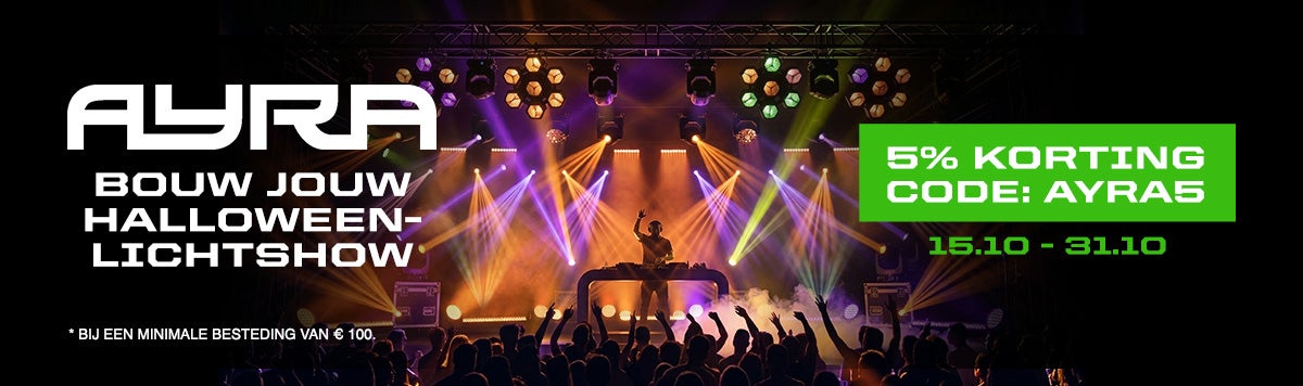 Ayra: bouw jouw Halloween-lichtshow. 5% korting met code AYRA5 van 15.10 t/m 31.10, bij een minimale besteding van &euro;100