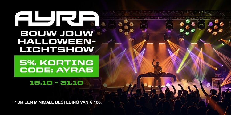 Ayra: bouw jouw Halloween-lichtshow. 5% korting met code AYRA5 van 15.10 t/m 31.10, bij een minimale besteding van &euro;100