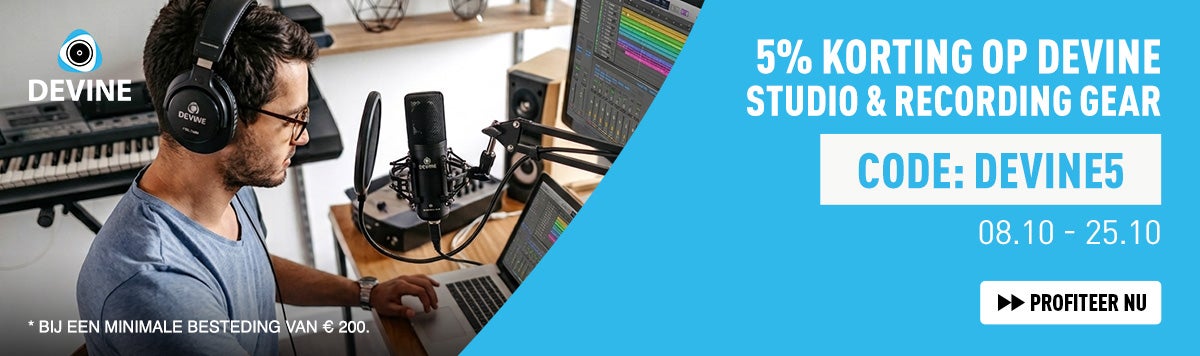 5% korting op Devine studio & recording gear met code DEVINE5